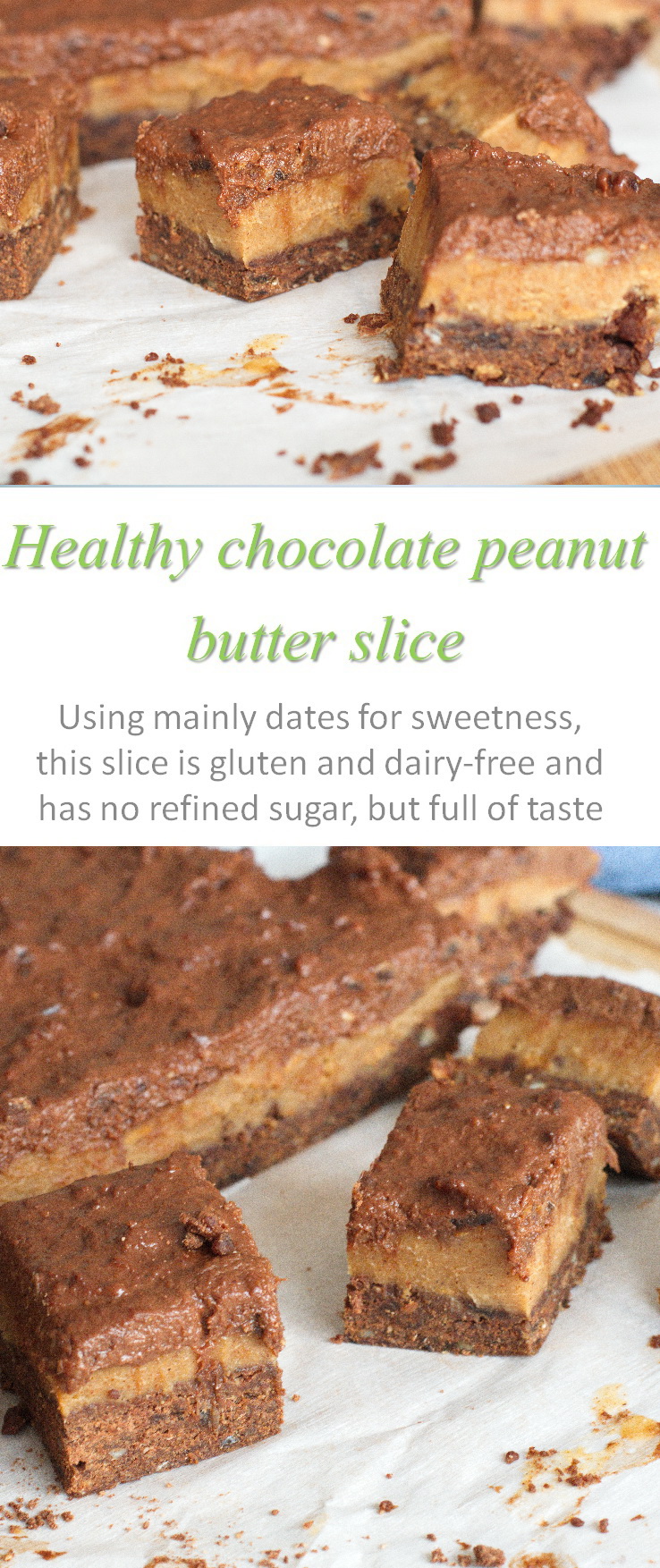 Another chocolate and peanut butter slice using all natural, non-processed ingredients, and your food processor, to produce heaven in your mouth! #peanutbutter