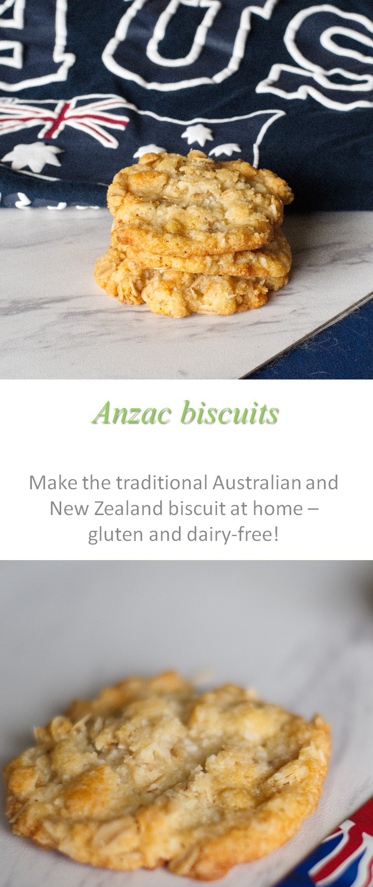 These Anzac biscuits are sweet and chewy using oats, coconut and golden syrup as the magical ingredient. #anzac #cookathome #glutenfree #dairyfree