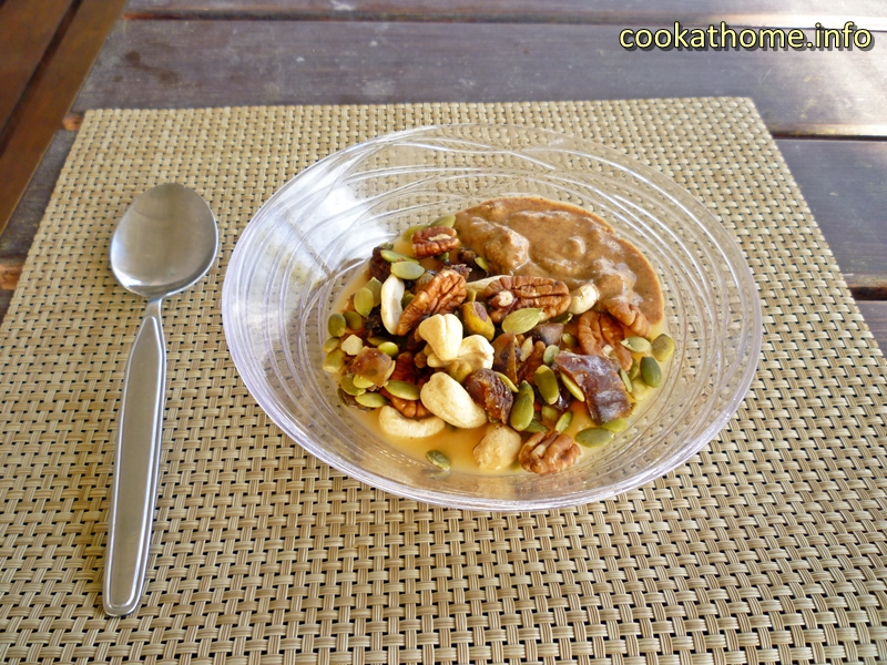 A Whole30 compliant breakfast - applesauce trail mix - full of fruit, nuts, seeds and yummy almond butter to keep you full for hours! #breakfast
