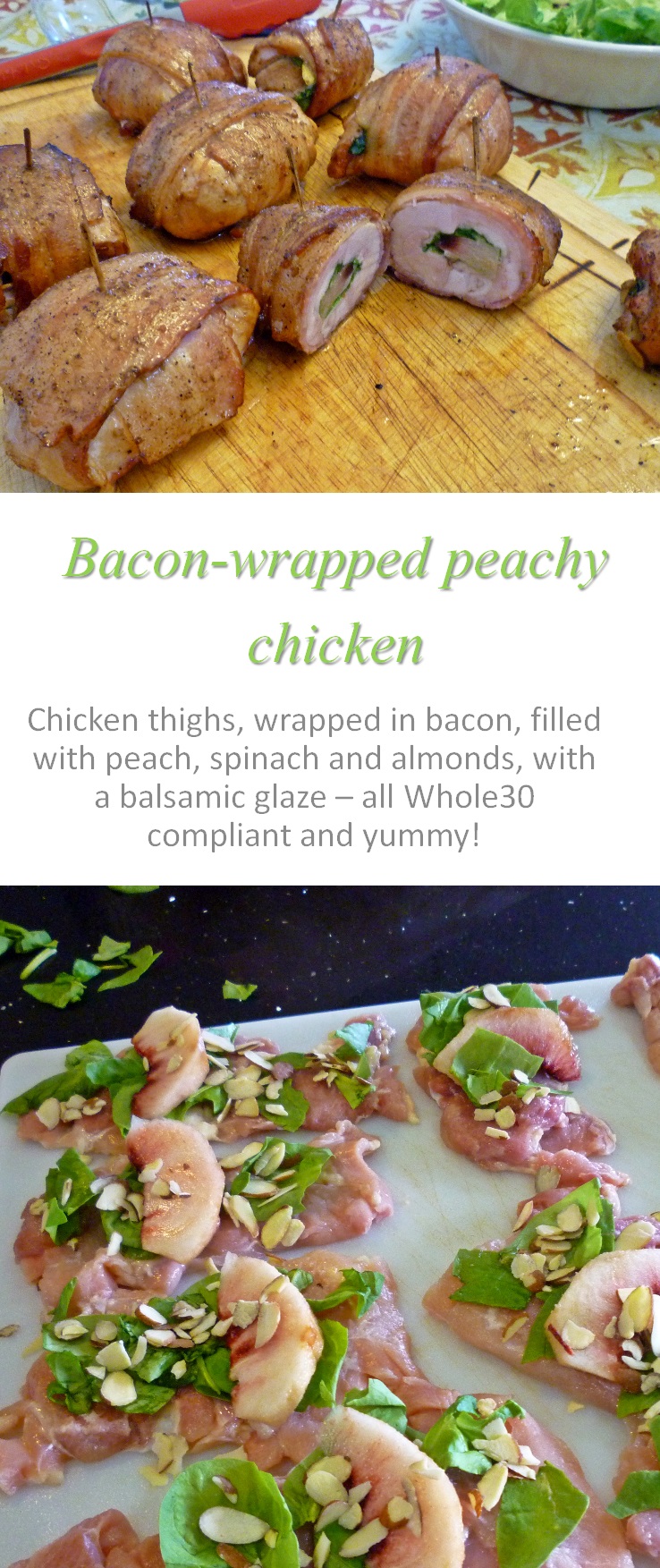 These bacon wrapped peachy chicken thighs are a unique combination of ingredients, smoked and enjoyed by all! #bacon #chicken