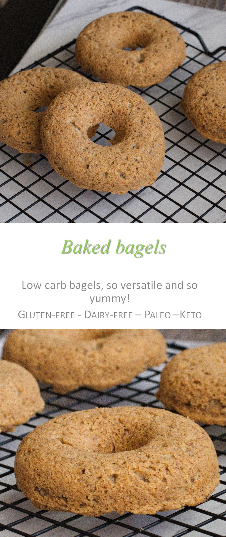 Bagels, baked in the oven, low-carb and dairy-free.  Totally awesome for any toppings you desire! #bagels #cookathome #paleo #glutenfree #dairyfree #keto