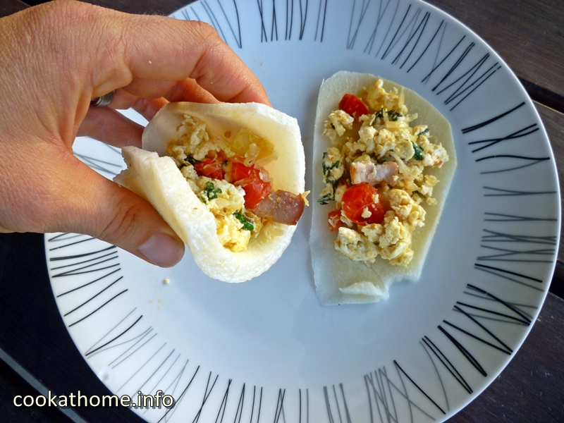 Try this breakfast taco with jicama tortilla for something different ... any meal of the day! #taco