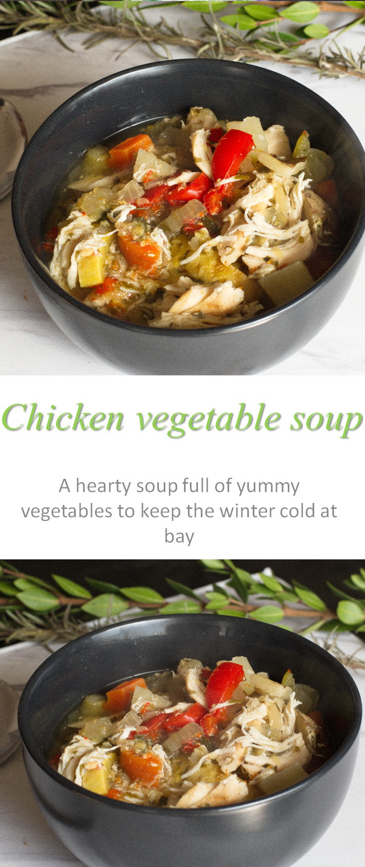 A hearty meal, this chicken vegetable soup is chock full of healthy vegetables and chicken, with just enough herbs to give it an awesome taste. #chicken