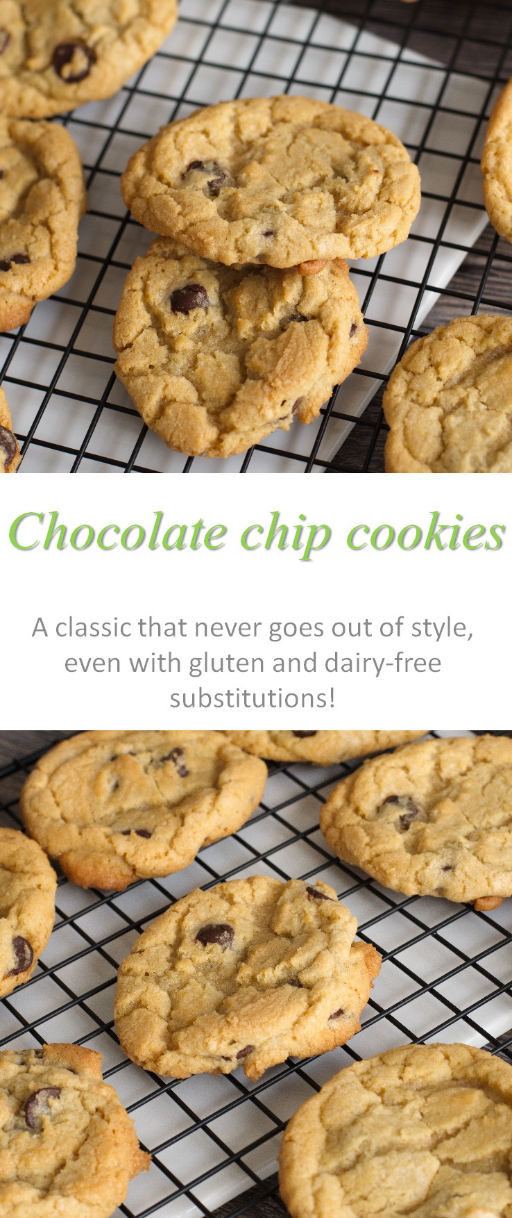 A basic recipe for chocolate chip cookies - works well every time, even with gluten and dairy free substitutions! #cookies