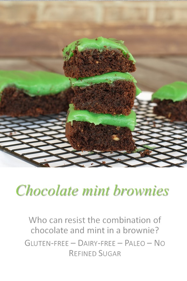 Brownies that are healthy with a minty-flavor - grain-free, gluten-free and refined-sugar-free. #brownies #cookathome #paleo #glutenfree #dairyfree