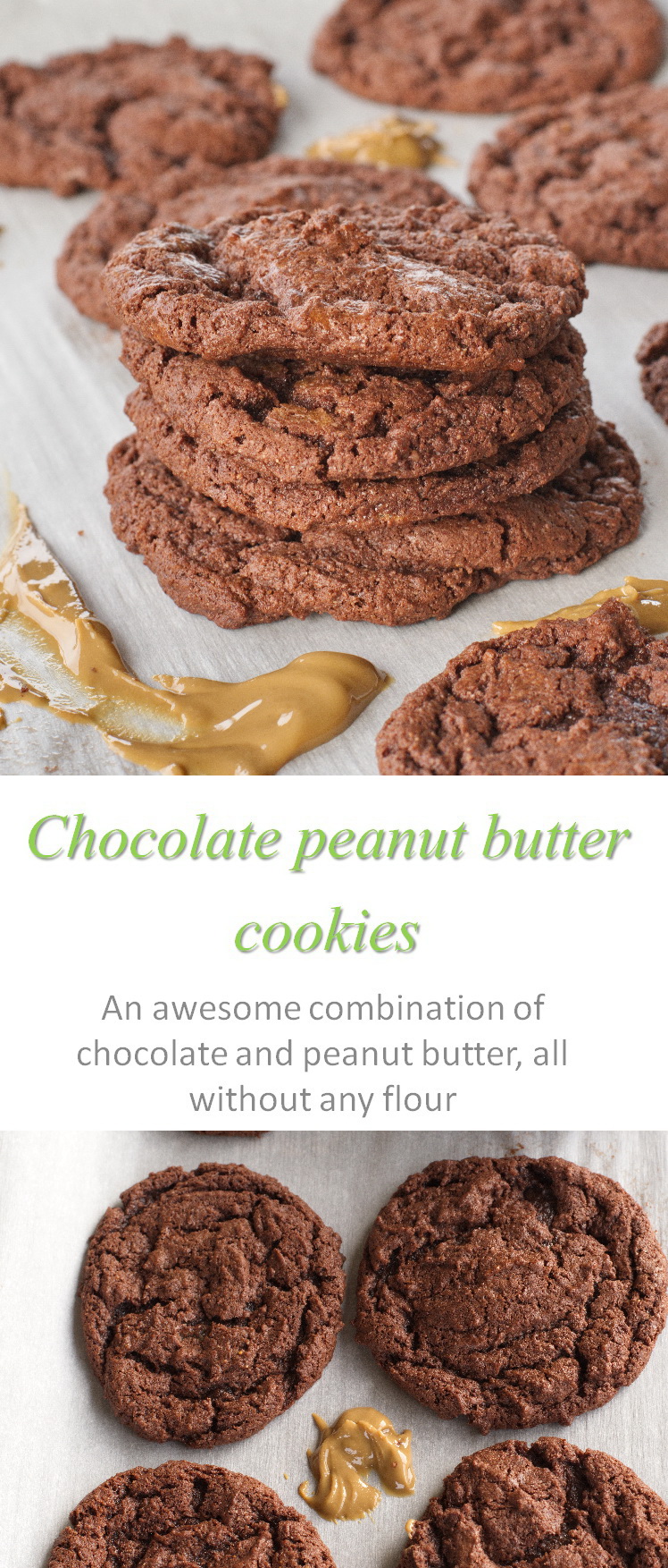 These are yummy flourless chocolate peanut butter cookies, using no gluten, no dairy but so very easy! #chocolatepeanutbutter #cookathome #glutenfree #dairyfree