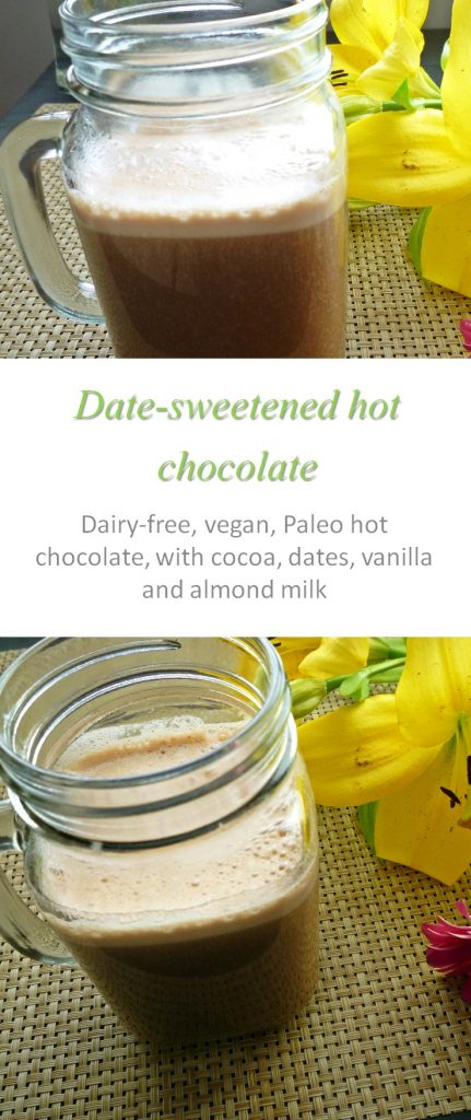 Date-sweetened hot chocolate, with the comforting taste you know and love, without the sugar high! #hotchocolate