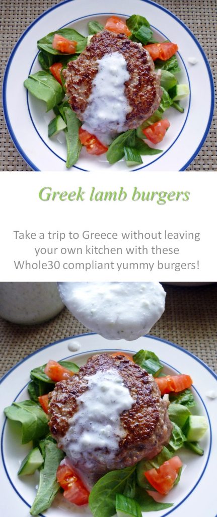 These Greek lamb burgers are Whole30 compliant and provide a delicious Mediterranean taste in a family friendly meal #burgers