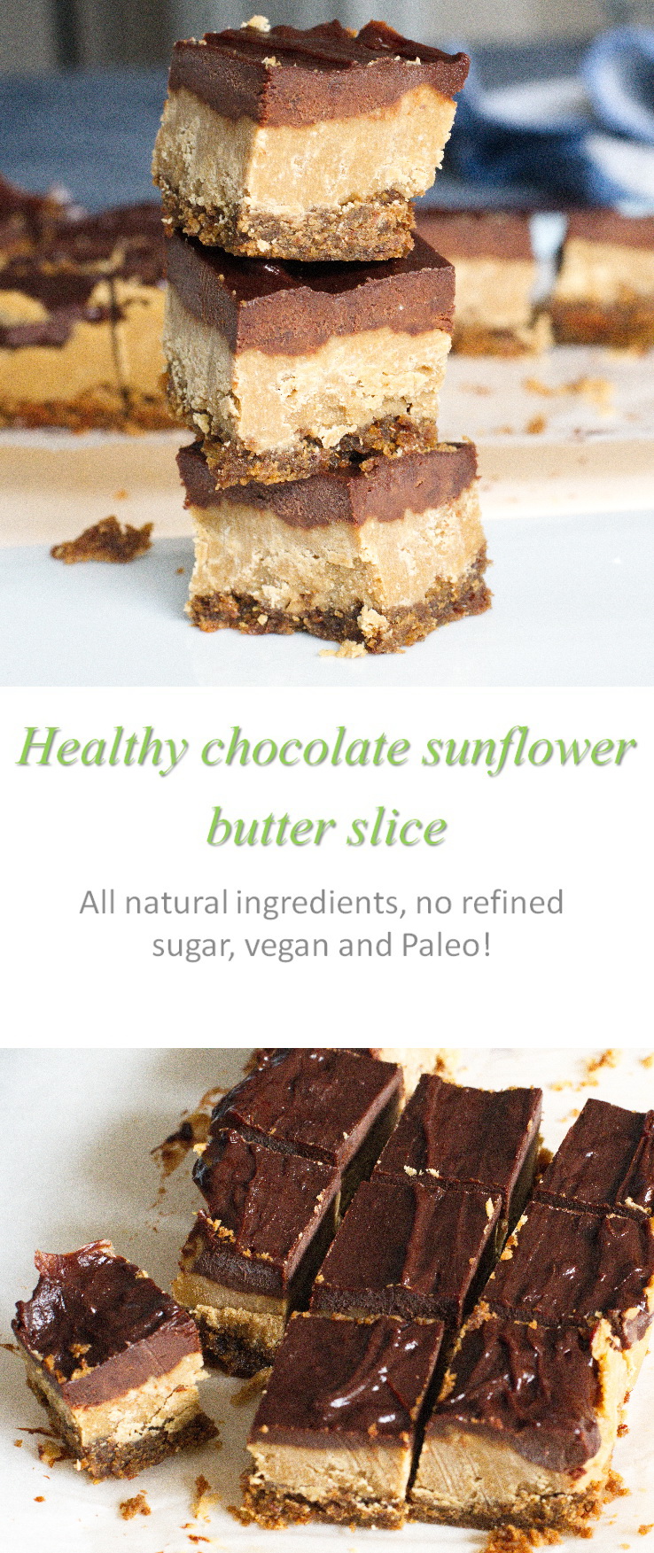 A healthy chocolate sunbutter slice, with no gluten, dairy, eggs, nuts or refined sugar - but totally packed with flavor! #sunbutter