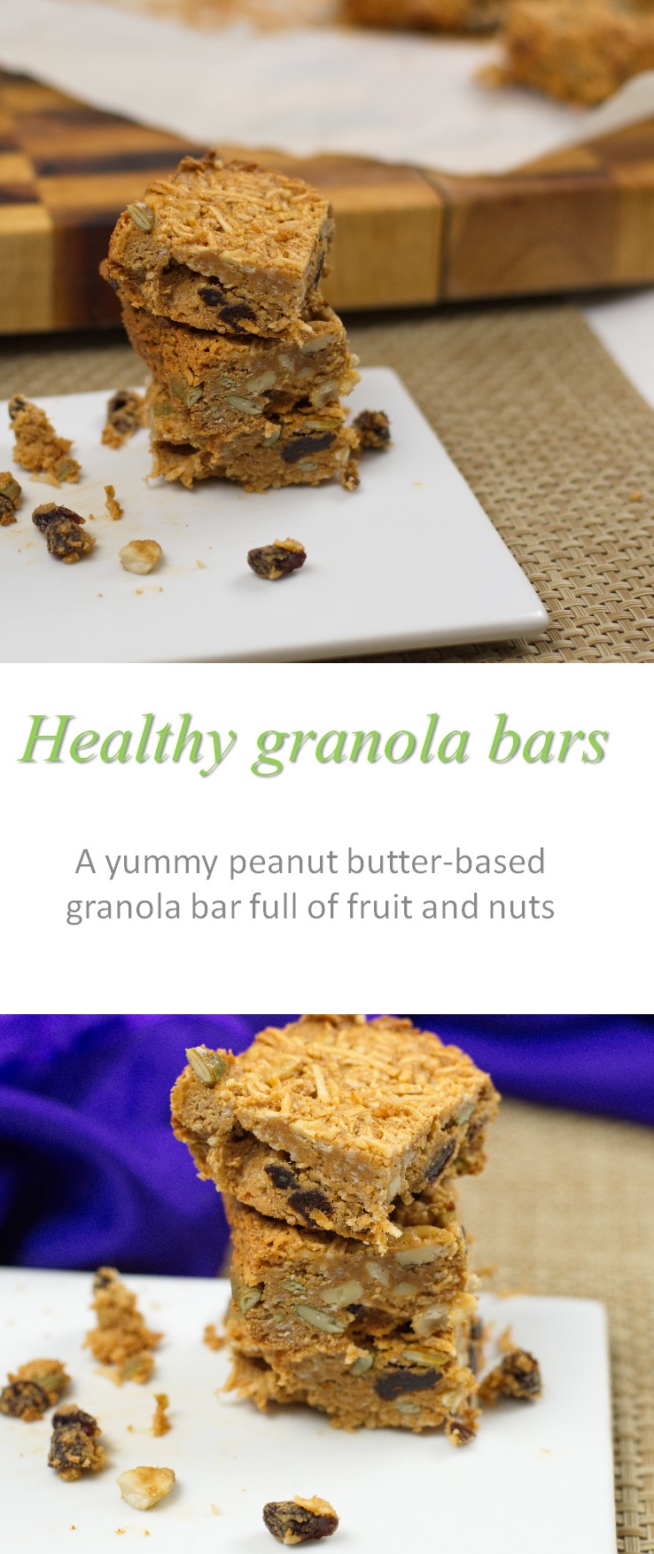 This healthy granola bar recipe uses all natural ingredients. The coconut, honey and dried fruit are for the sweetness and the nuts are for the crunchiness. #granolabar