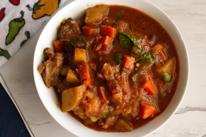 A hearty Irish stew that warms you from the inside out, full of chunks of tender beef and yummy veggies! #irishstew #cookathome #glutenfree #dairyfree