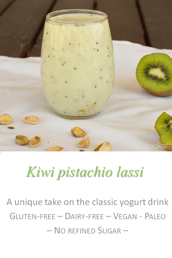 This kiwi pistachio smoothie is a unique combination of flavors, but so refreshing for those hot summer afternoons! #smoothie #cookathome #glutenfree #dairyfree #paleo