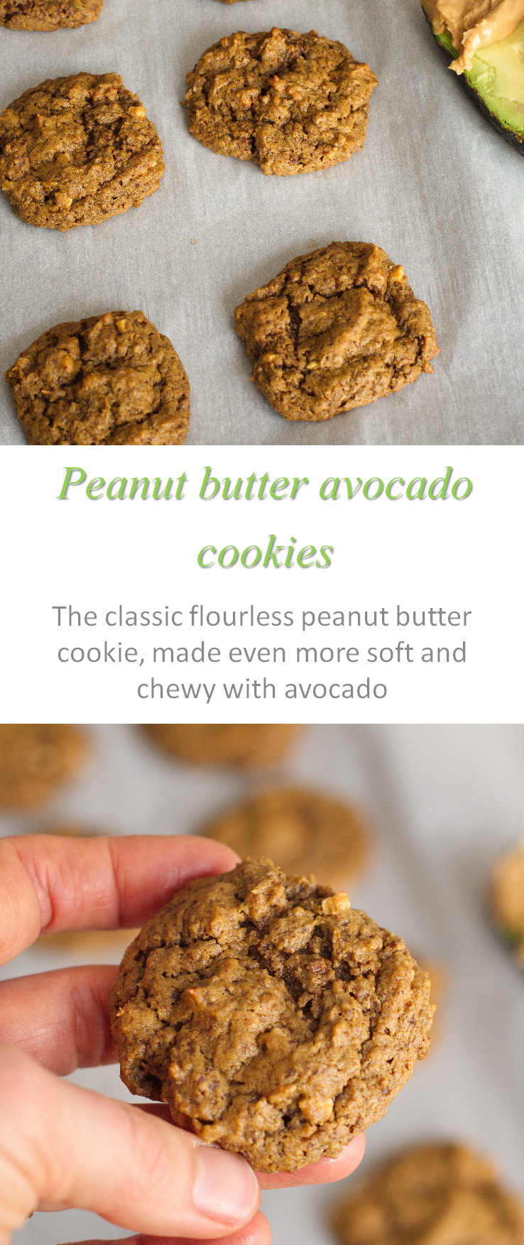 Peanut butter avocado cookies - an unusual combination of ingredients but these peanut butter cookies are so soft and chewy #cookies