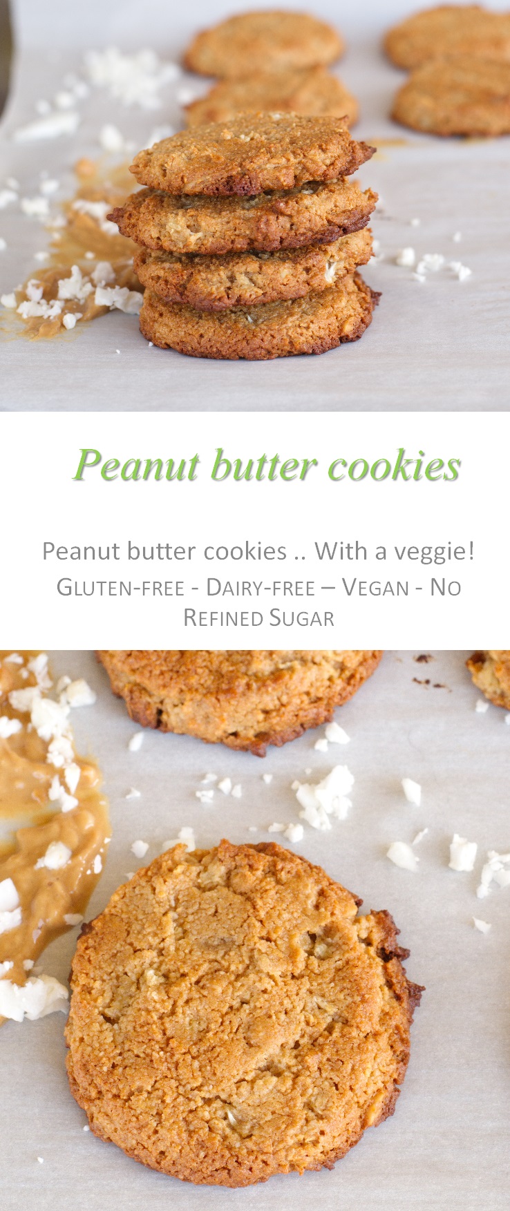 Don't knock these peanut butter cauliflower cookies until you try them - grain-free and no refined sugar ... but with cauliflower for the added crunch! #peanutbutter #cookies #cookathome #glutenfree #dairyfree