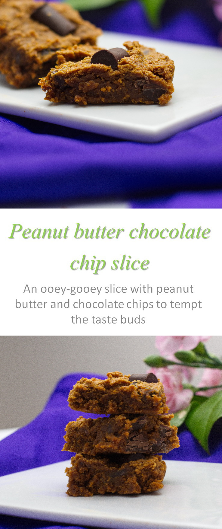 This chocolate chip peanut butter slice is a healthy combination of chocolate and peanut butter - gluten, dairy, egg and refined sugar-free. #peanutbutter