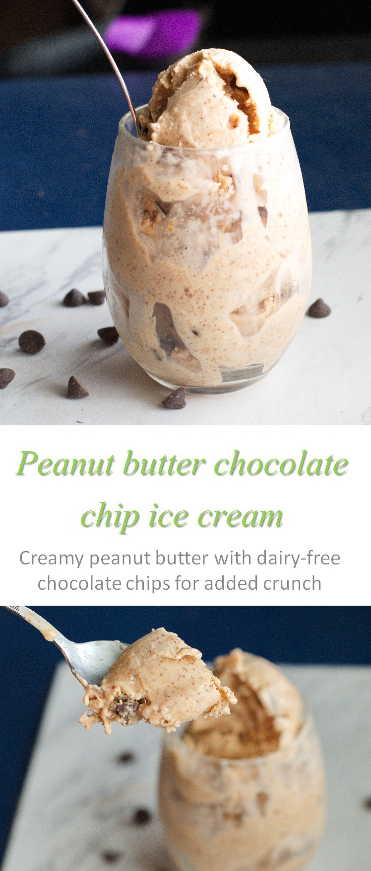 This peanut butter chocolate chip ice cream combines the yummy flavors of peanut butter and chocolate in a dairy-free frozen delight! #peanutbutter #icecream #cookathome #glutenfree #dairyfree #vegan