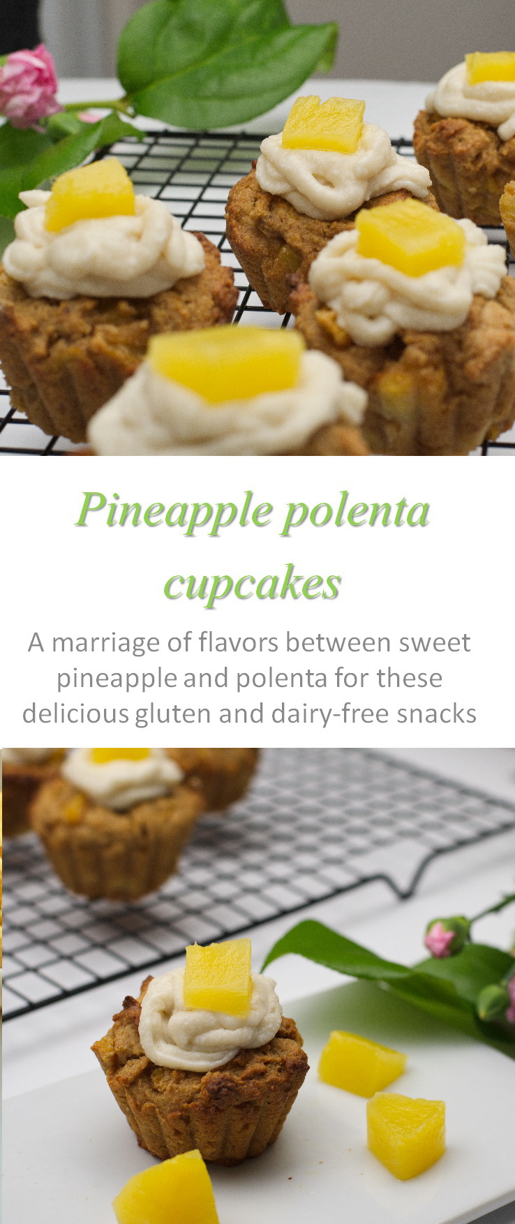 Deliciously sweet, you will never know these pineapple polenta cupcakes are gluten and dairy free #pineapple