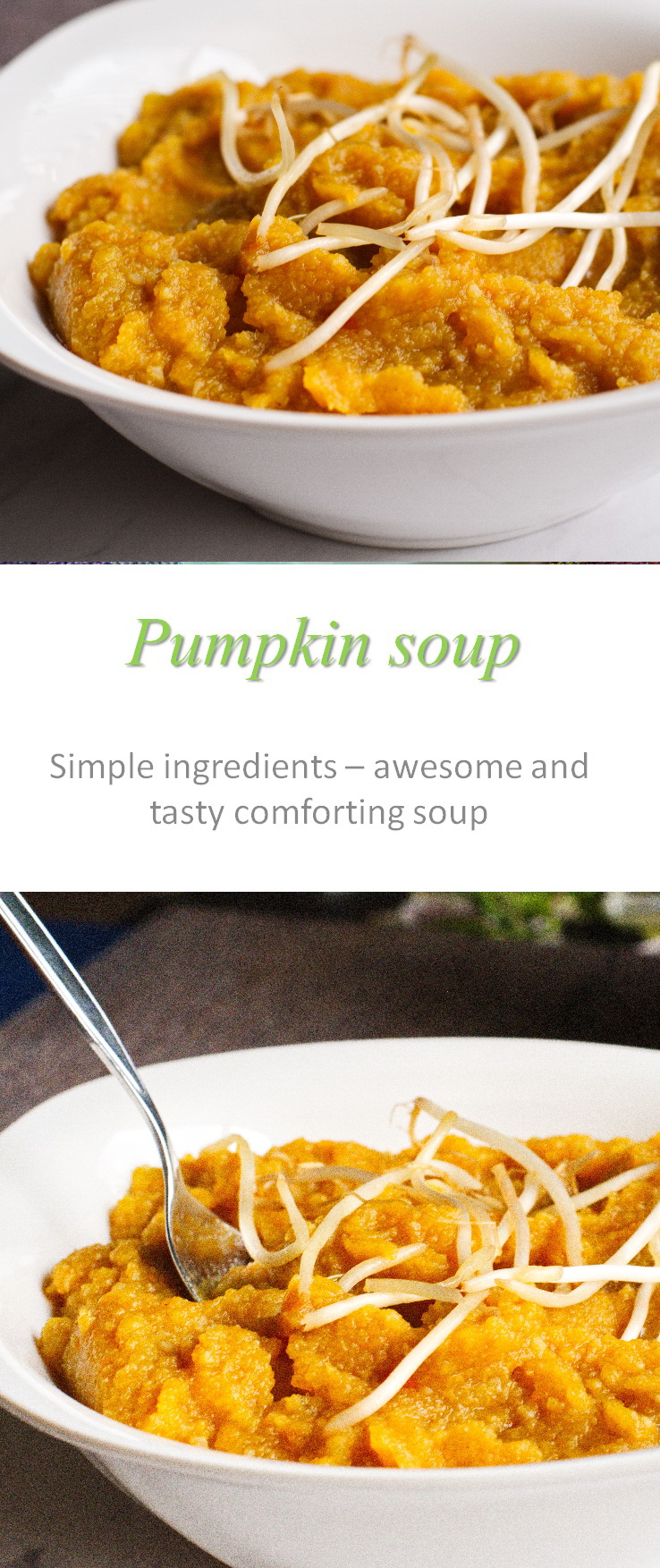 A simple pumpkin soup that packs a punch of flavor, with all natural ingredients that avoid all the top 8 allergens. #pumpkinsoup