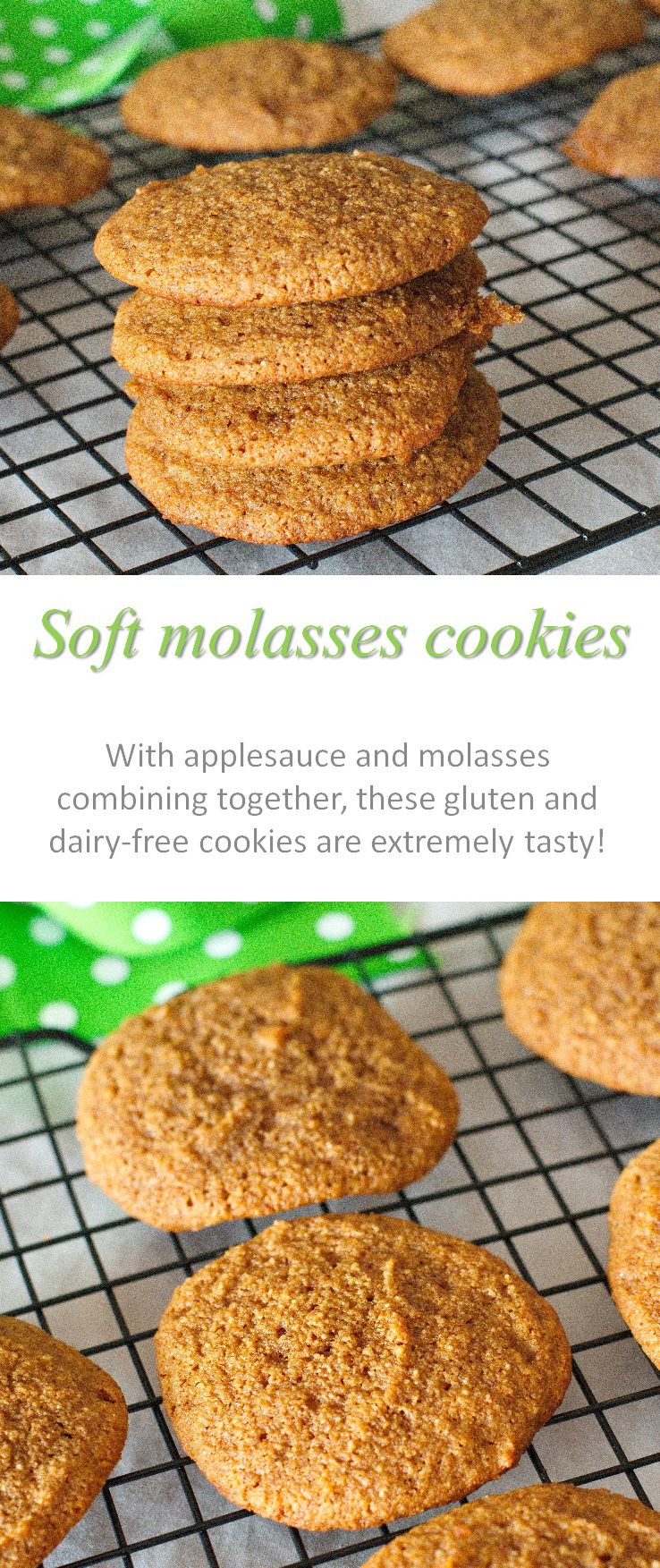 These soft molasses cookies are very soft, gluten and dairy-free with ginger and molasses, almost a marshmallow texture. #molasses