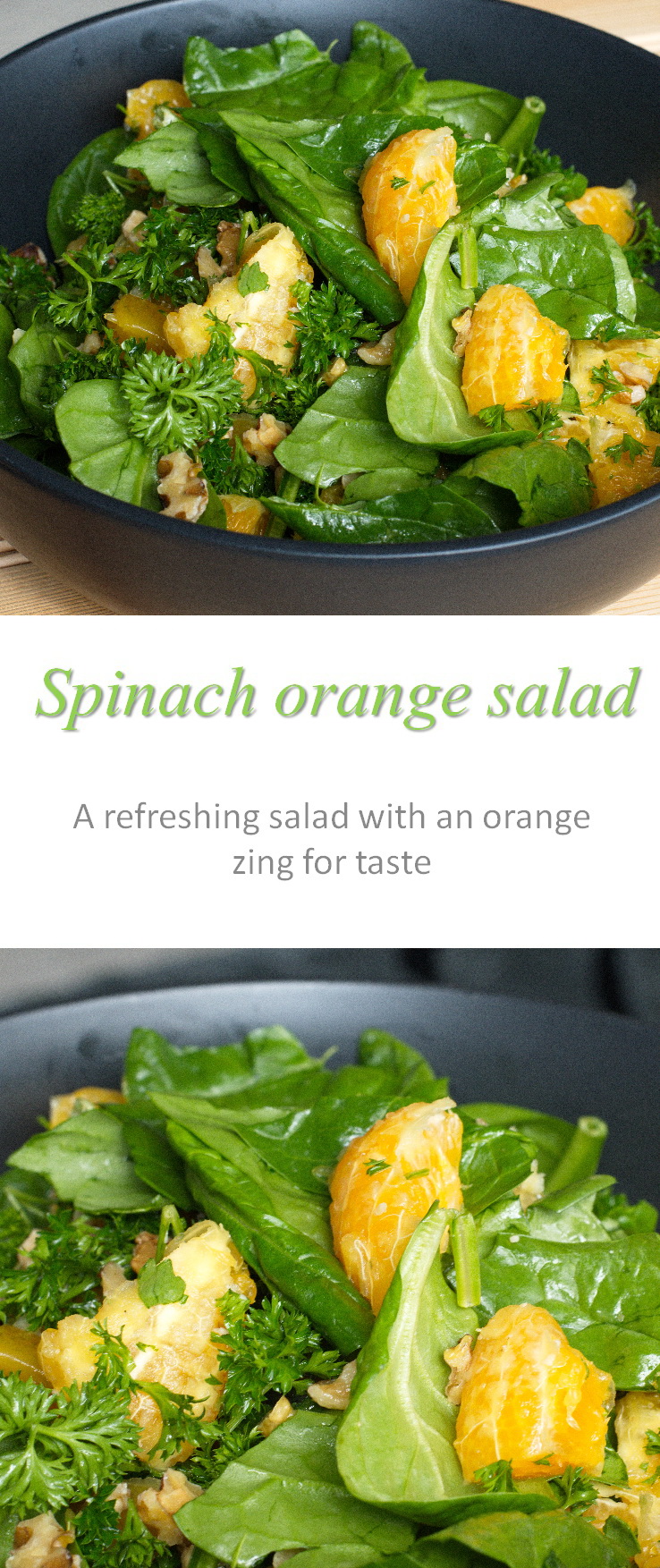 A refreshing spinach orange salad with the contrasting flavors of spinach and orange with nuts for added crunch #spinach #salad #cookathome #glutenfree #dairyfree