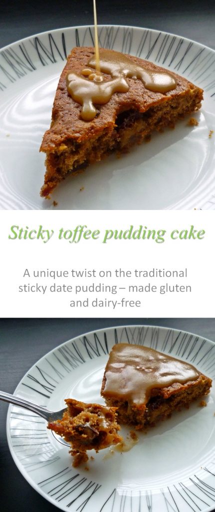 The traditional sticky date and toffee pudding with a gluten and dairy-free makeover, and as a sticky toffee pudding cake! #toffee #pudding #cake #cookathome #glutenfree #dairyfree