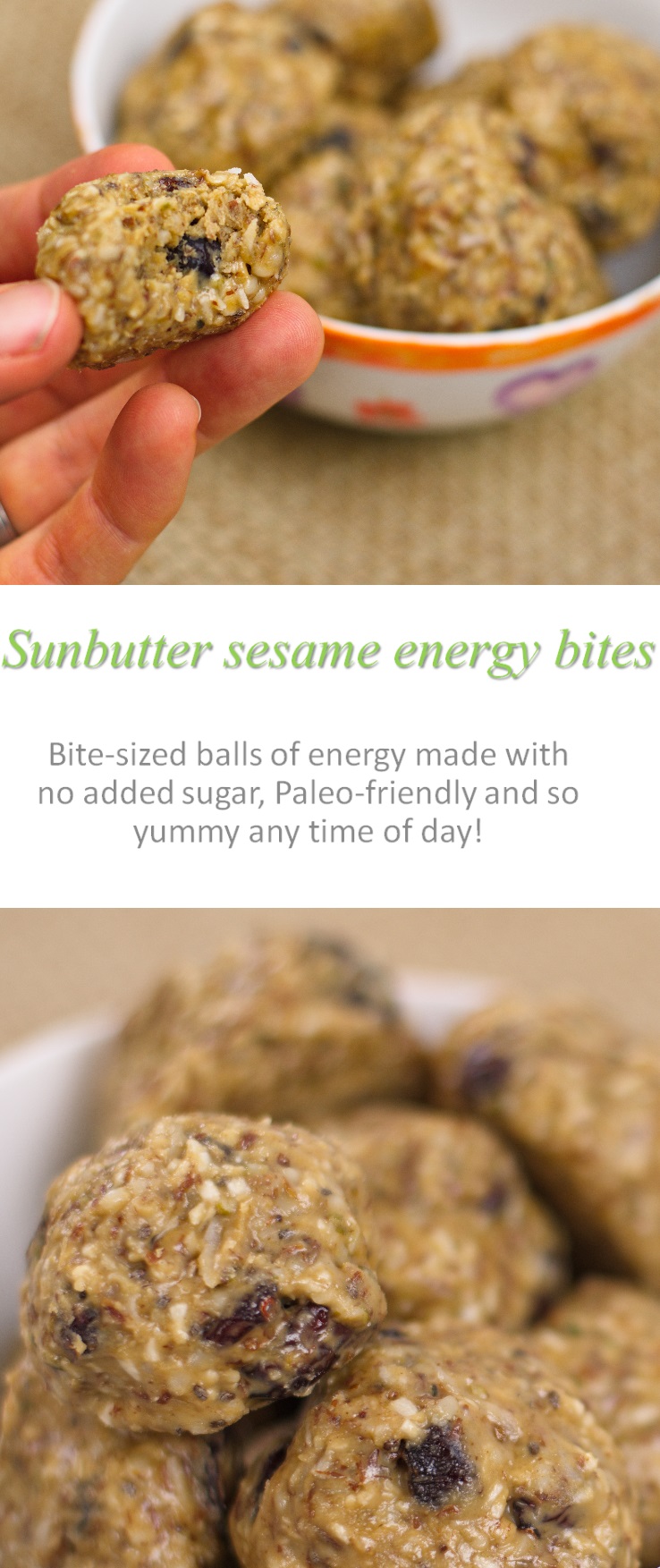 Little balls of energy - and no added sugar - these sunbutter sesame energy bites really hit the spot! #energybites