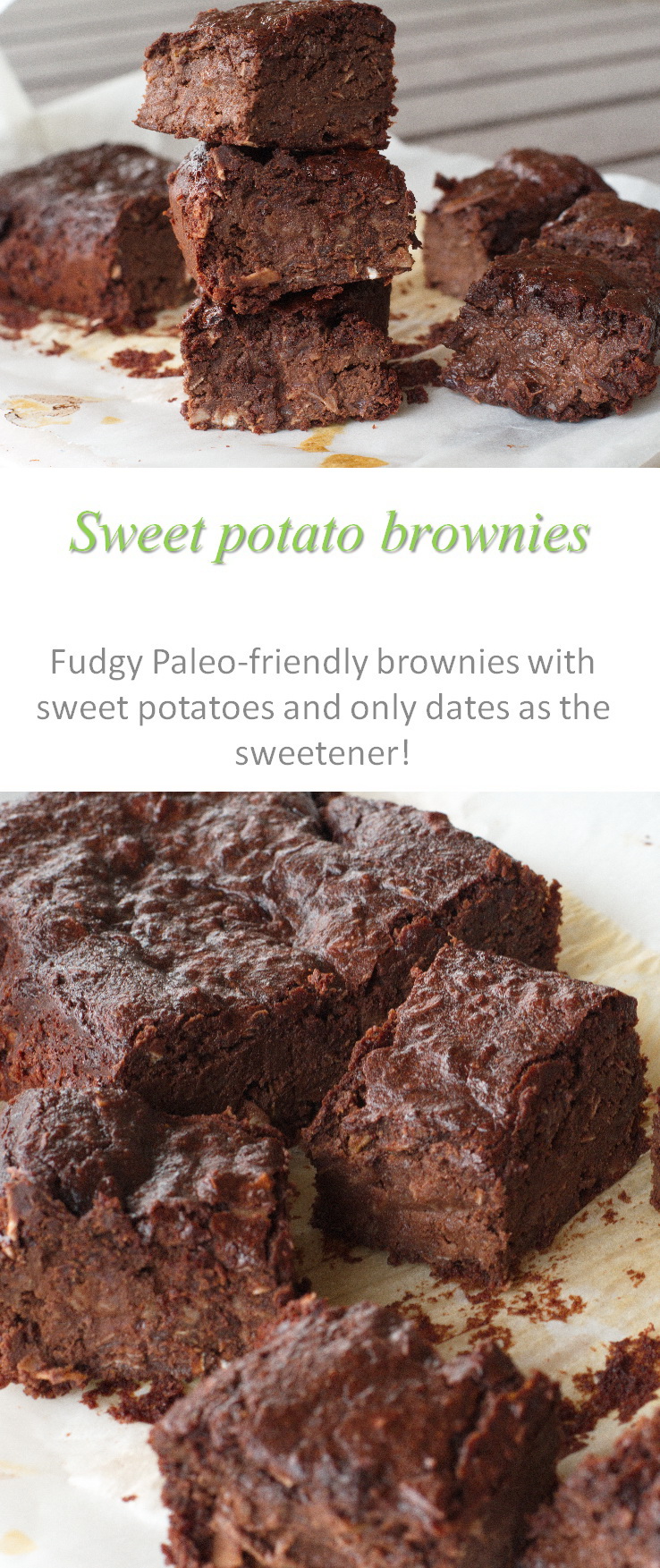 Sweet potato brownies - rich, fudge-like Paleo-friendly brownies made with sweet potatoes, and naturally sweetened only with dates #brownies