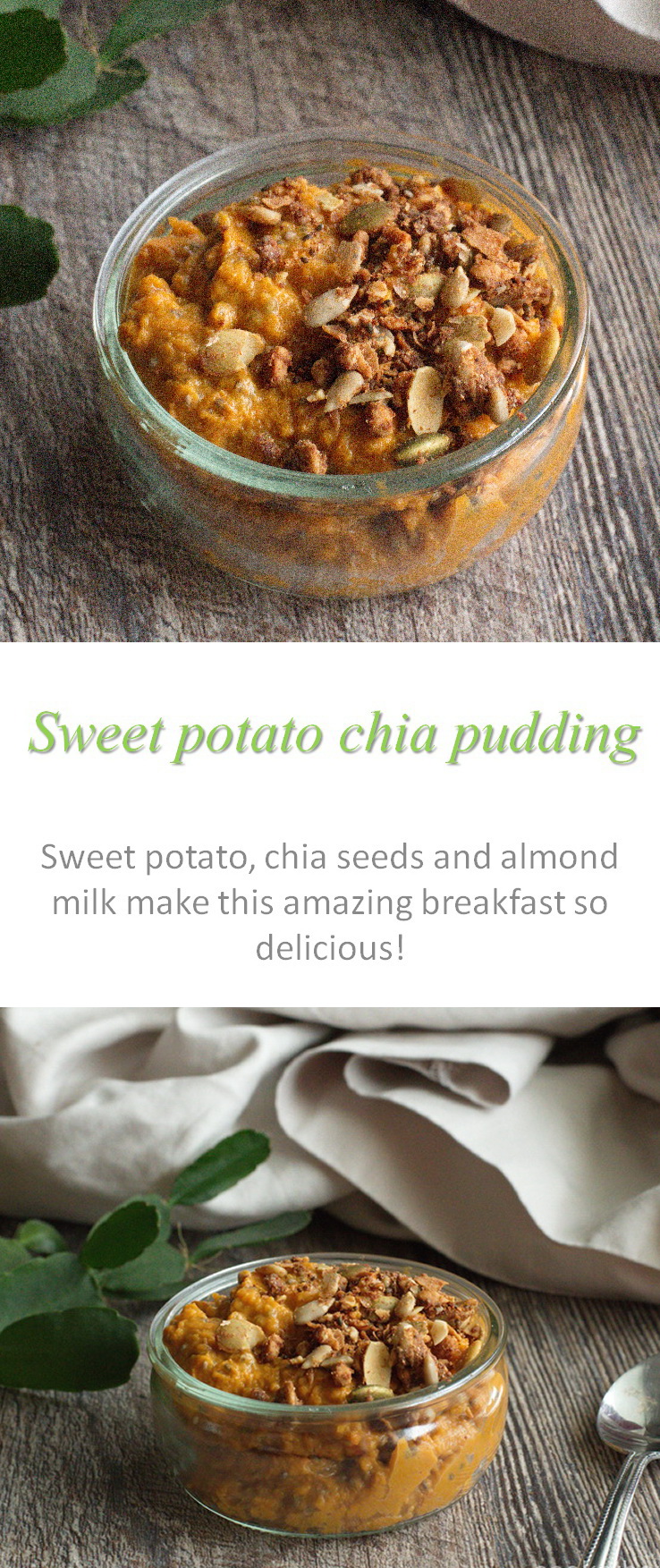 A delicious Paleo-friendly sweet potato chia pudding, an easy way to eat more veggies in the morning, or as a snack, or as whenever! #chiapudding #sweetpotato #cookathome #glutenfree #dairyfree