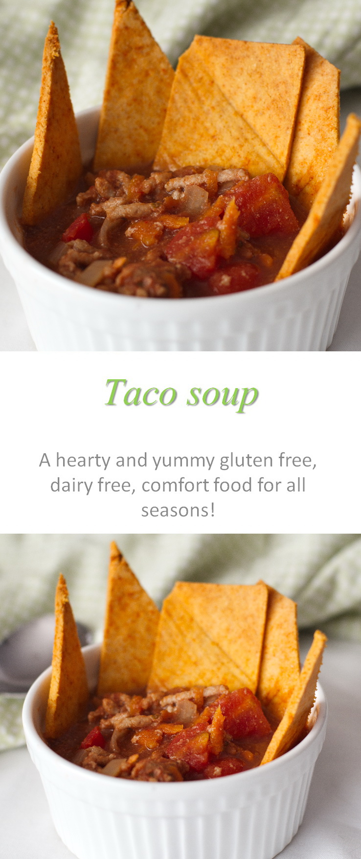 A low-calorie, gluten and dairy-free hearty taco soup that is healthy comfort food. #tacosoup
