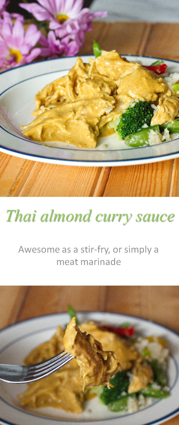 A yummy versatile, Whole30 compliant sauce that can be used to make a Thai almond curry flavor for any meat and/or vegetable combination. #thai