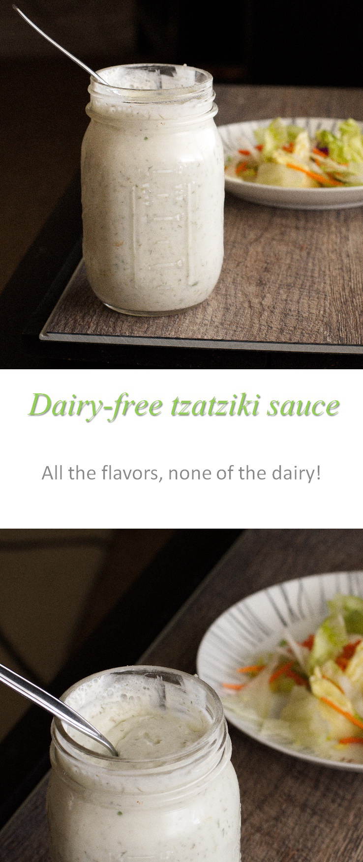 An awesome dairy-free tzatziki dressing for any salad, burger or just for dipping! #tzatziki #cookathome #glutenfree #dairyfree