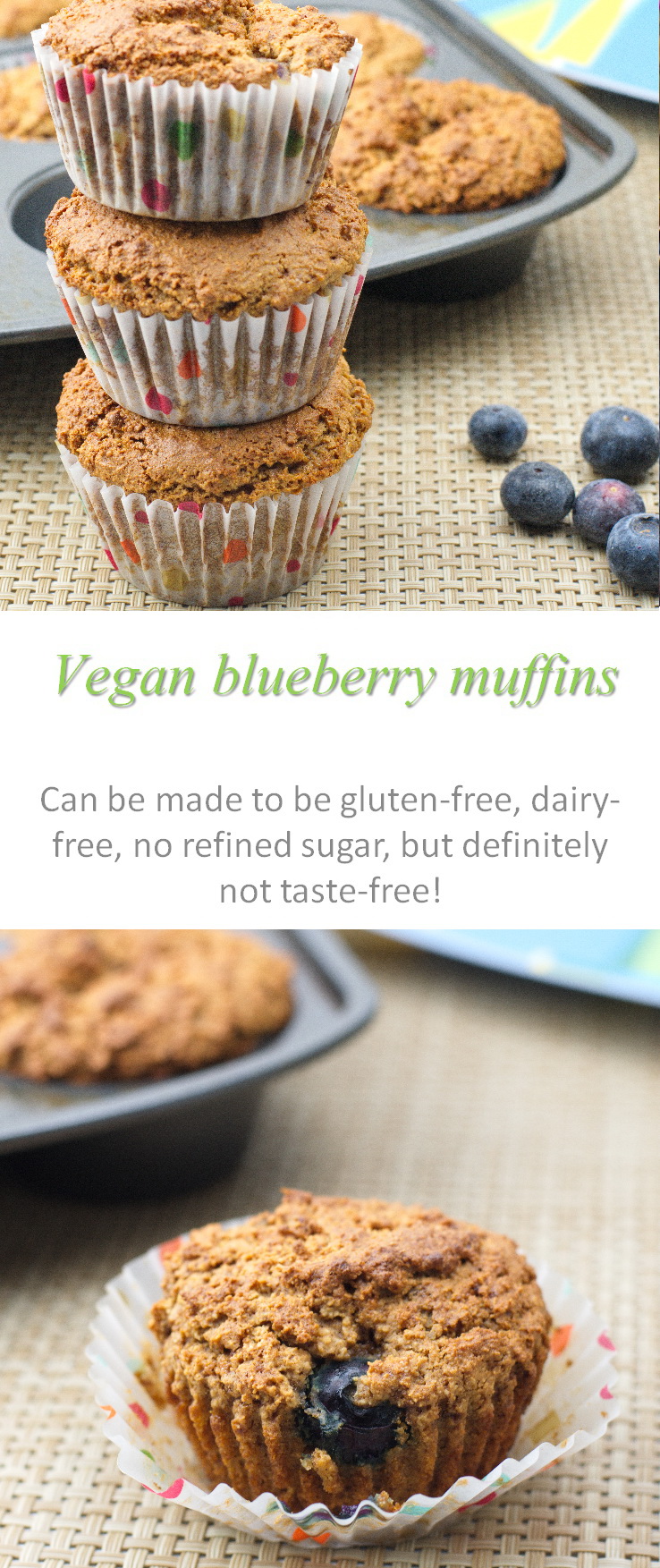 A moist and yummy blueberry muffin made of vegan, gluten and dairy-free ingredients, also with no refined sugar, but so yummy! #muffin