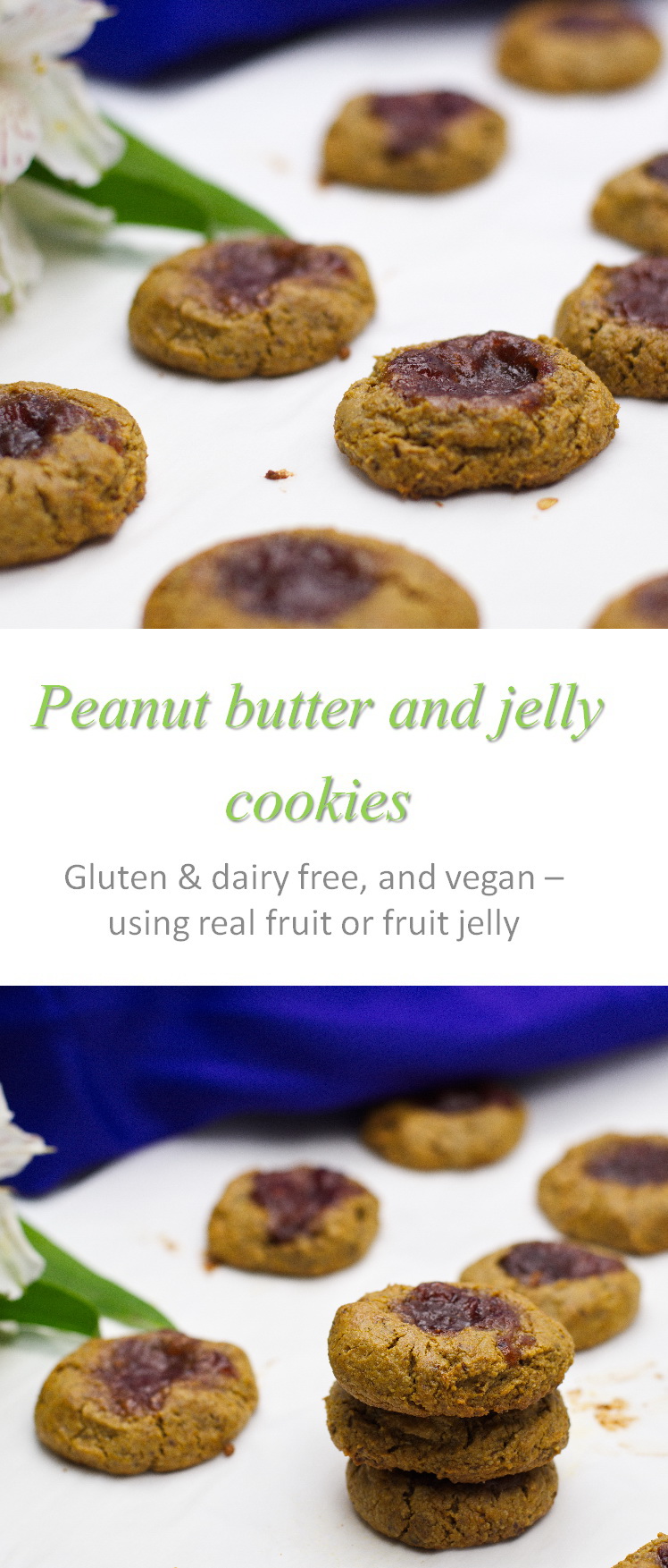 Grain-free, sugar-free, egg-free, gluten-free, oil-free but still packed with flavour, these vegan peanut butter & jelly cookies are sure to be enjoyed! #pbandj
